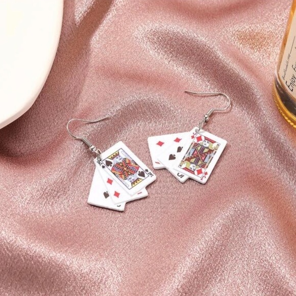 Playing Card MultiSuit Mismatched Drop Earrings Poker Las Vegas Blackjack Casino - Picture 3 of 6